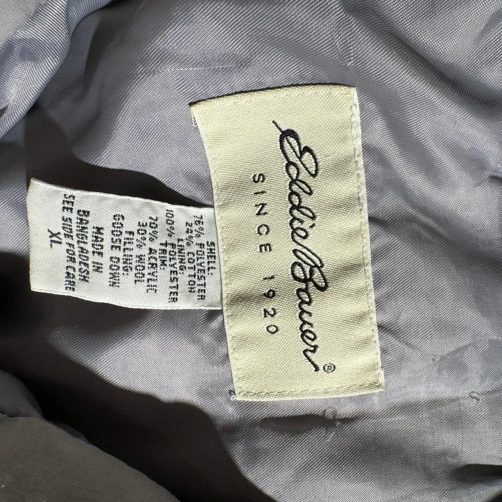 Eddie Bauer Mens Grey Goose Down Puffer Jacket Size XL Full Zip Winter Coat